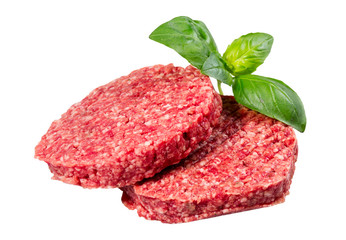 Hand Made From Minced Beef, Pork burgers patties isolated on