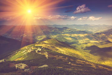 Beautiful summer landscape in the mountains at sunshine.