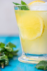 Homemade lemon lemonade with fresh mint