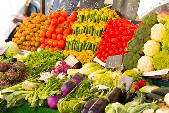 Fresh fruits and vegetables at a outdoor market in venice