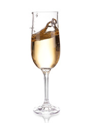 Champagne in a glass. Isolated on white background
