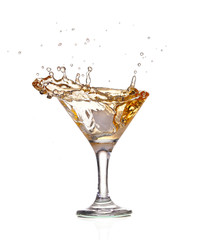 alcohol cocktail with splash of ice isolated on white