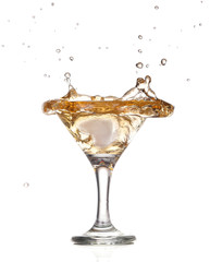 alcohol cocktail with splash of ice isolated on white