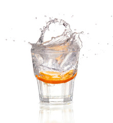 cocktail in a martini glass on a white background with fruit