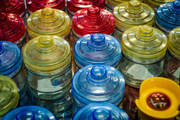 colored glass jars