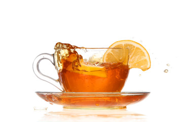 lemon tea with a splash on a white background