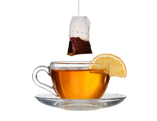 lemon tea with a splash on a white background