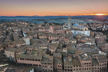 aerial panorama of the Tuscan medieval town of Siena, Italy