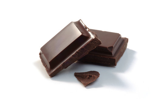 hocolate pieces isolated on a white background.