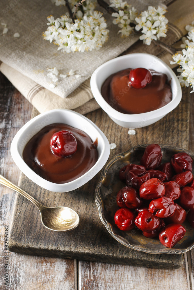 Sticker Chocolate dessert with cherries