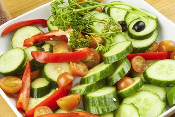 dinner plate with chopped vegetables, mix vegetables