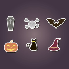 set of color icons with symbols of Halloween for your design