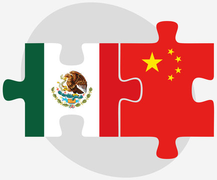 Mexico and China Flags in puzzle