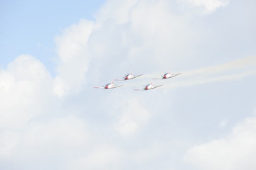 Synchronized flight of 4 planes in the team