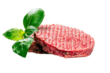 Hand Made From Minced Beef, Pork burgers patties isolated on