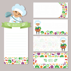 Design for notes paper with a little cook and vegetable.