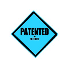 Patented  black stamp text on blue background
