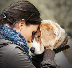 Woman with her dog tender scene © Soloviova Liudmyla