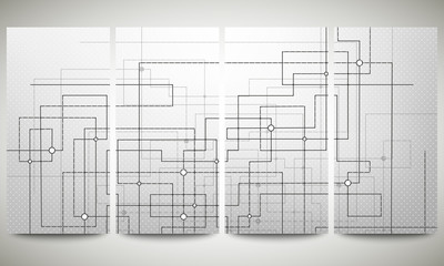 Web flyers set, technical construction with connected lines and