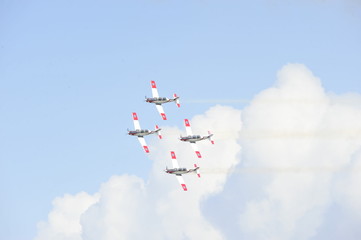 Synchronized flight of 4 planes in the team