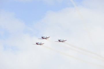 Synchronized flight of 4 planes in the team