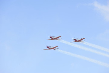 Synchronized flight of 4 planes in the team