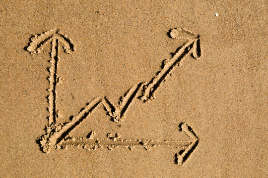 Line chart drawn in sand