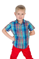 Handsome little boy in the red pants