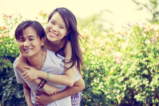 Happy young couple having fun outdoor