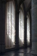 light and shadow formed by pilars in cathedral