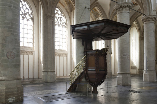 pulpit in interior of breda cathedral in holland