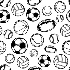 Fototapeta premium Sports Balls Background, Seamless Pattern, Icons