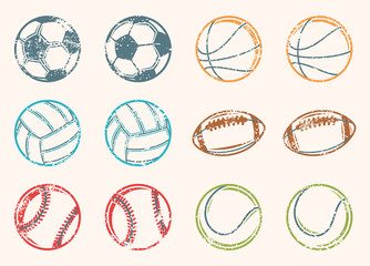 Sports Balls Grunge Icons