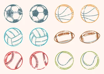 Papier peint photo autocollant rond Sports de balle Sports Balls Grunge Icons