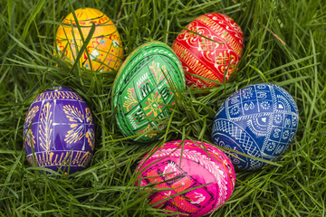 Some Colored Easter Eggs in Grass