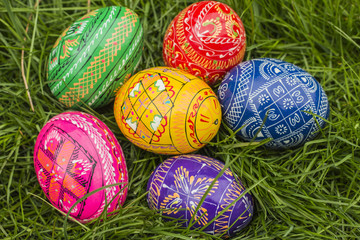 Some Colored Easter Eggs in Grass
