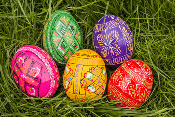 Some Colored Easter Eggs in Grass