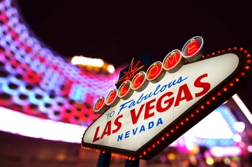Rolgordijnen Welkom bij Fabulous Las Vegas Neon Sign © somchaij
