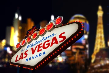 Foto auf Glas Willkommen bei Fabulous Las Vegas Neon Sign © somchaij