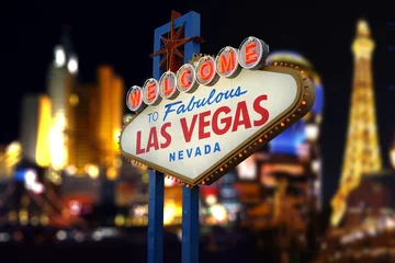 Gordijnen Welkom bij Fabulous Las Vegas Neon Sign © somchaij