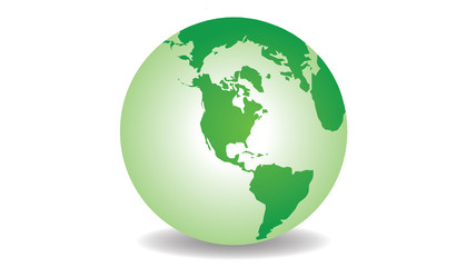 Globo terrestre vettoriale, 3D, su bianco, verde vivace