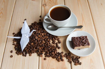 Cup of coffee with crane