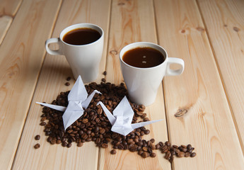 Cup of coffee with crane