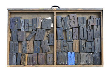 Wood Type Mixture in a desk drawer