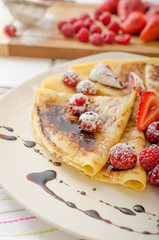 Pancakes with homemade balsamic reduction and fresh fruit