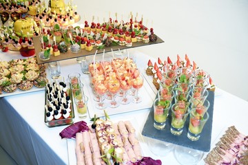 Different snack and canape on a table