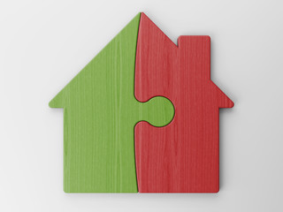 puzzle of a house with clipping path