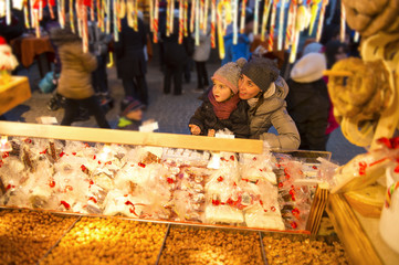 Christmas market with sweets