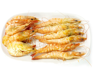 Baked butter shrimp on white background
