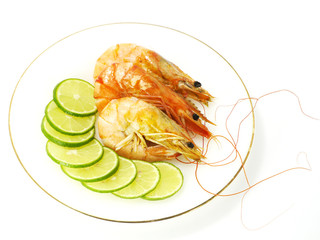 Baked butter shrimp on white background